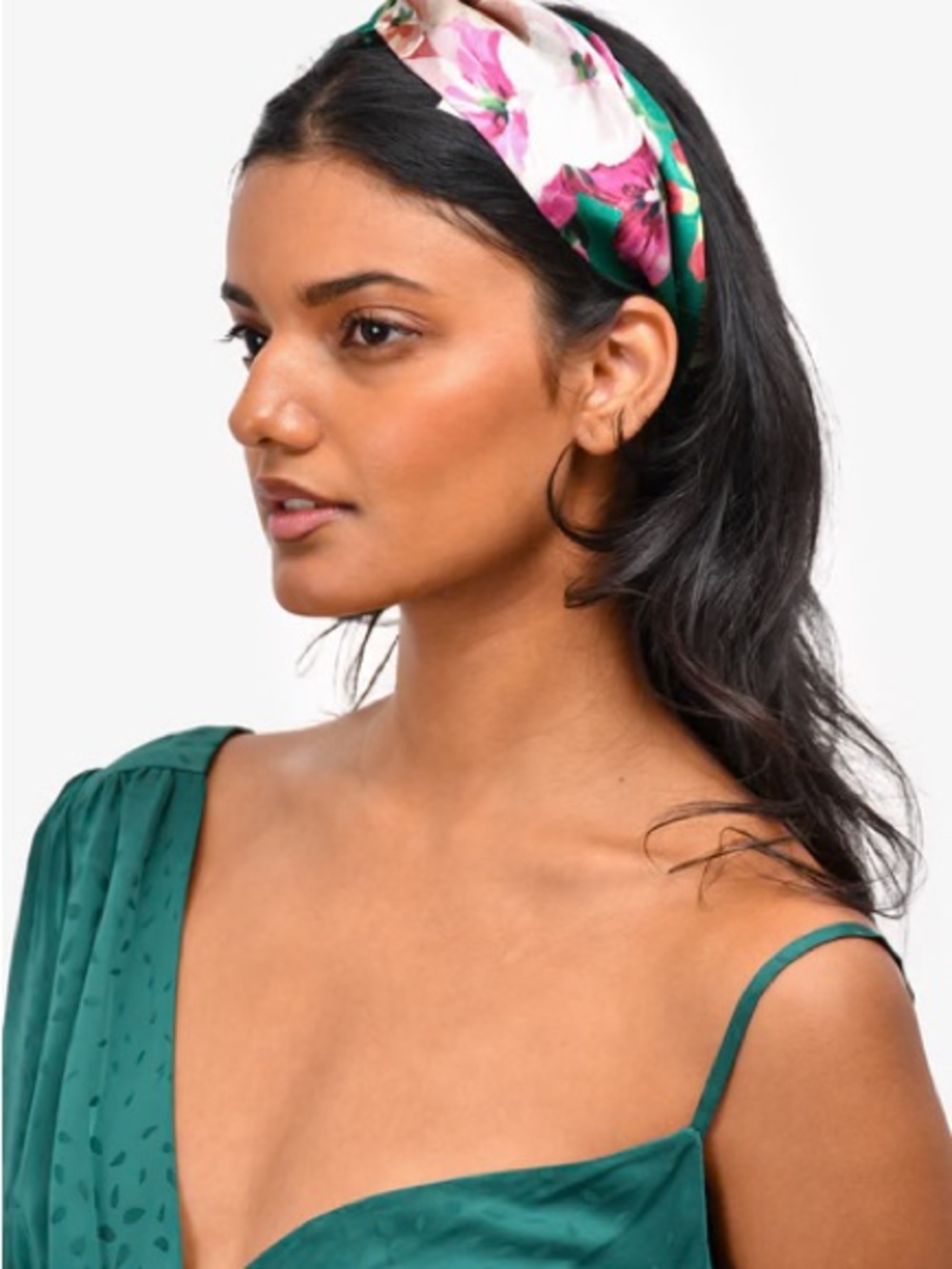 Floral Green Satin Twist Headband